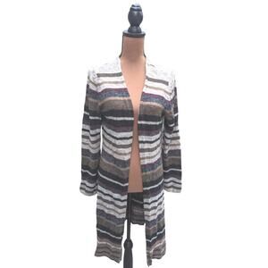 HANNAH L Lagenlook Striped Cardigan Sweater Open Front Versatile Neutral Soft